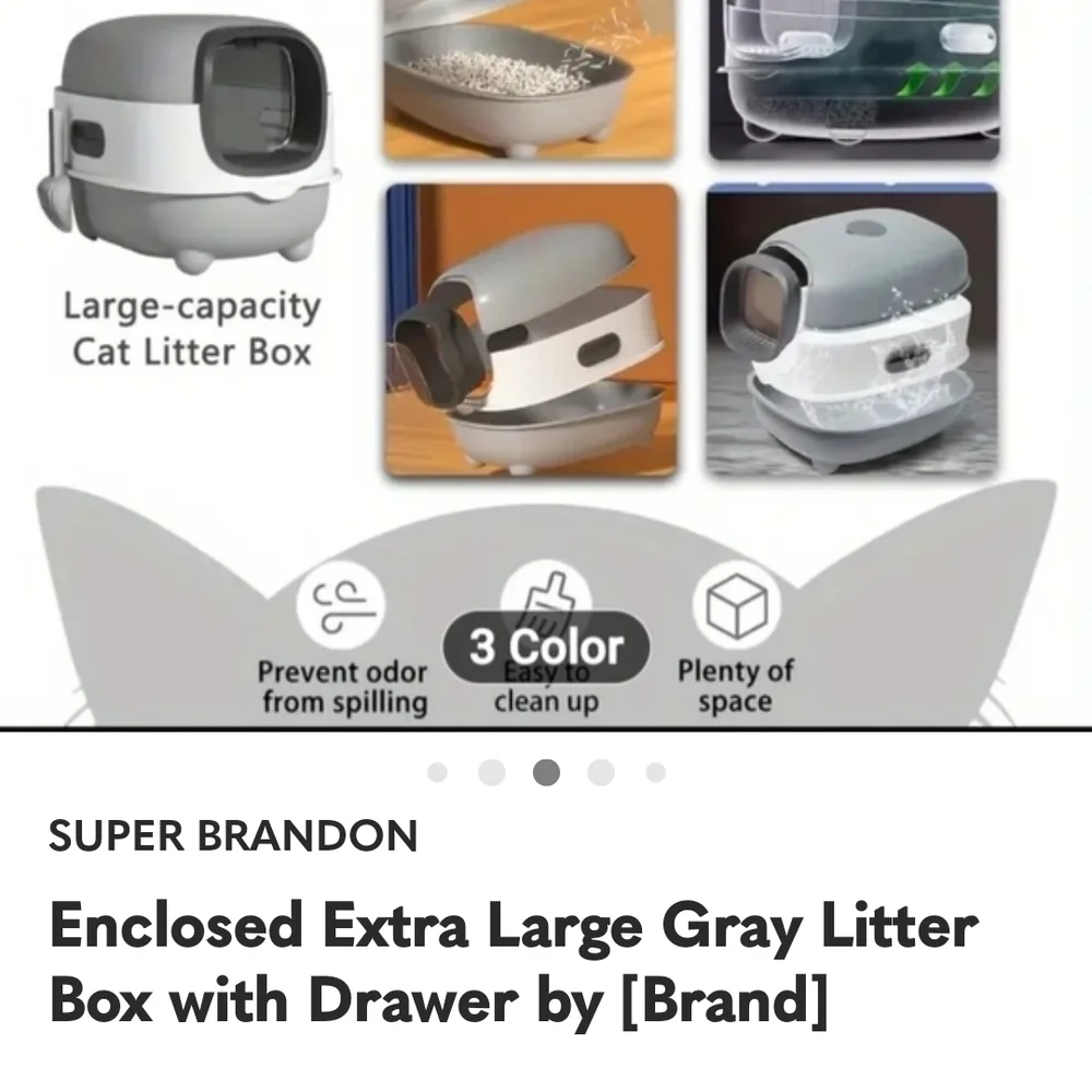 Enclosed Extra Large Gray Litter Box with Drawer